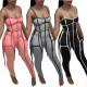 Womens two-piece set of zipper sling with hit color and tassel MN8343