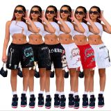 Sweater fabric multicolor positioning printing drawstring three-pocket shorts MEY192