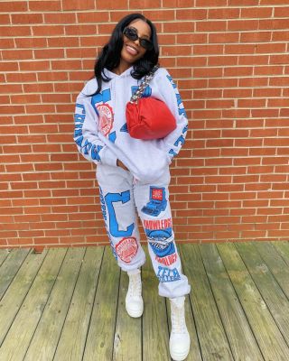 Casual Pattern Printed Long Sleeves Hooded Sweater With Drawstring Two Piece Sets HG081