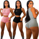 Spring and summer solid color pit strip casual fashion sports suit NY8041