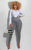 Fashion Round Neck Long Sleeves Top With Printed Trousers Skinny Two Piece Sets FX236