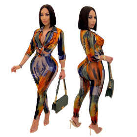 Casual Tie Dye Printed Long Sleeves Shirt With Trousers Two Pieces Sets  KZ219