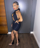 Ladies sexy strappy halter neck nightclub dress FF1084