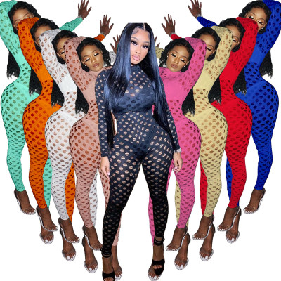 Womens nightclub sexy eye net jumpsuit stretch tights QZ4323