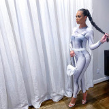 Sports Printed Round Neck Long Sleeves Mini Top With Trousers Two Piece Sets K20S09749