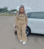Casual Letter Printed Round Neck Long Sleeves Top With Straight Wide Leg Pants Two Piece Sets TH3574