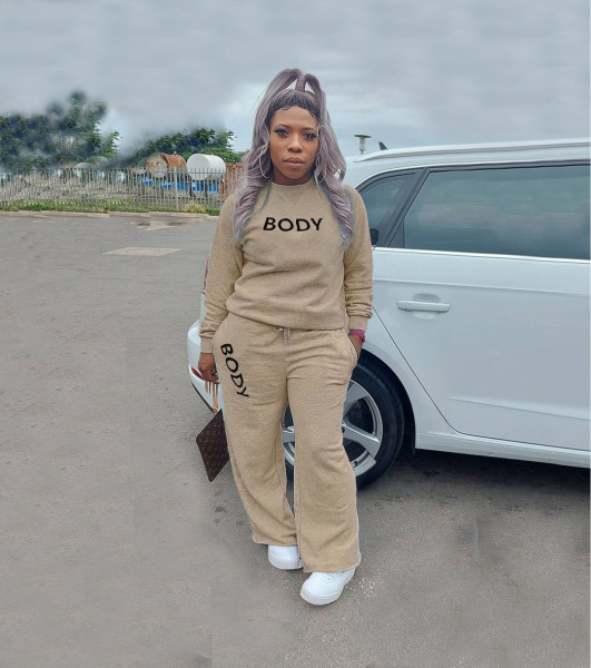 Casual Letter Printed Round Neck Long Sleeves Top With Straight Wide Leg Pants Two Piece Sets TH3574