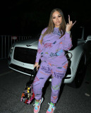 Autumn Pattern Printed Long Sleeves Hooded Sweater With Trousers Two Piece Sets FF1054