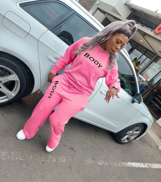 Casual Letter Printed Round Neck Long Sleeves Top With Straight Wide Leg Pants Two Piece Sets TH3574