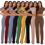 Two-piece fashion casual suit Womens high-elastic cotton wide-leg pants MY9298