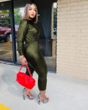 Fashion PU Leather Long Sleeves Hooded Sweater With Drawstring Trousers Two Piece Sets C3034