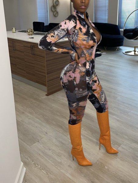 Sexy women's digital print skinny jumpsuit FF1066