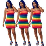 Colorful stitching rainbow tight tube top dress AFY716