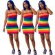 Colorful stitching rainbow tight tube top dress AFY716