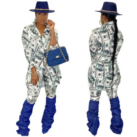 Fashion Printed Long Sleeves Shirt With Trousers Two Pieces Sets J2395