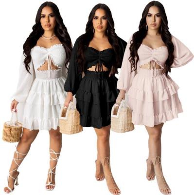 Temperament long sleeve solid color tube top puff sleeve dress QY5046