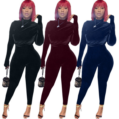 Sexy High Elastic Velvet Long Sleeves Skinny Jumpsuit SQ925