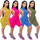 Pure color character sleeveless sleeve casual two-piece suit AW5841