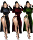 Fashionable Silver Fox Velvet Hollow Sexy Long Sleeve Long Dress R6361