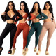 Sexy V-Neck Long Sleeves Cropped Top With Trousers Two Pieces Sets  YF8877