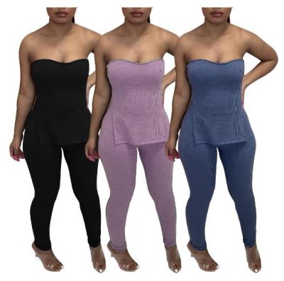 Fashion sexy one-shoulder pencil pants side slit waist trimming suit N9275