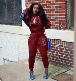 Sports Letter Printed Round Neck Long Sleeves Top With Drawstring Trousers Two Piece Sets YLYR9017