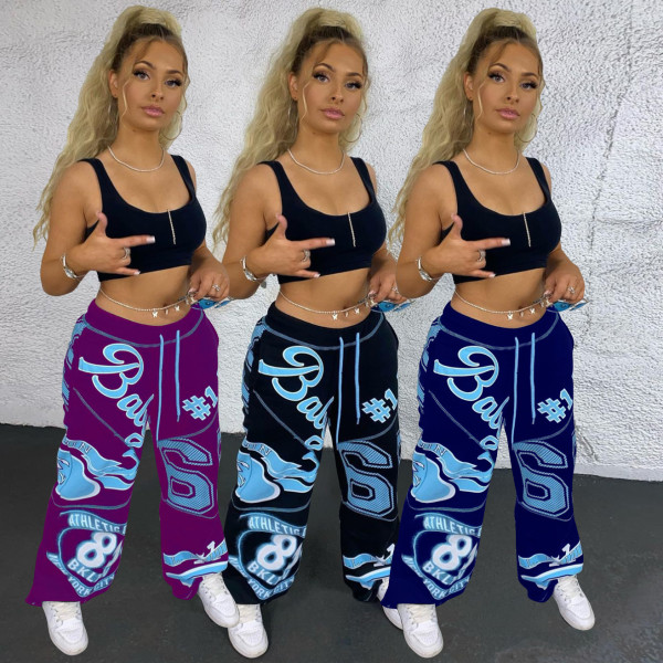 Fashion casual harem positioning print loose wide-leg pants JP1026