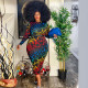 Printed tight-fitting bag hip mid-length plus size Womens dress OSS21035