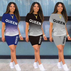 Casual Letter Printed Round Neck Short Sleeves T-Shirt With Shorts Two Pieces Sets  DL8070