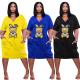 Sequined cartoon stitching loose dress LM1091