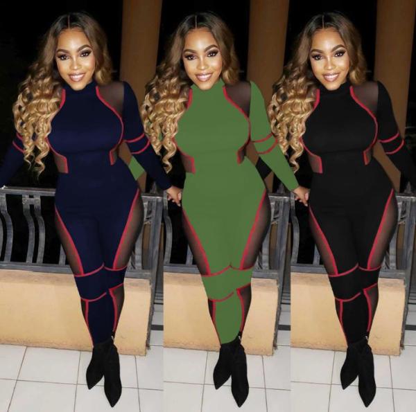Womens fashion casual sexy solid color stitching mesh pull strip invisible zipper slim fit pants SM9