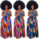 Plus size fat Womens S-5XL digital printing sexy halter neck split dress ONY5075