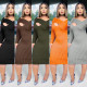 Sexy Solid Color V-Neck Long Sleeves Skinny Midi Dress KA7141