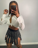 Sexy Zipper Stitching Mini A-Line Skirt FF1064