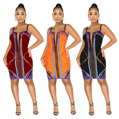 Fashion Sequins Suspenders Backless Mini Bodycon Dress YF8886