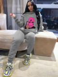 Casual Pattern Printed Long Sleeves Hooded Sweater With Trousers Two Pieces Sets  YY8045