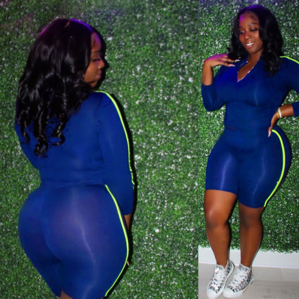 Sports Zipper Long Sleeves Top With Shorts Two Piece Sets MA6600