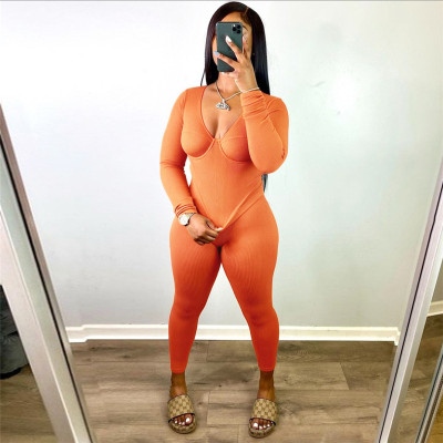 Sexy low-cut and high-waisted slimming solid color sports and leisure suit K21S00779