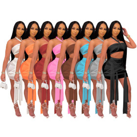 Womens see-through mesh bandage dress tube top skirt two-piece suit TRS1109