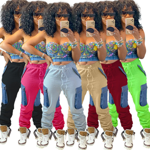 Fashion Stitching Drawstring Straight Long Pants LA3238