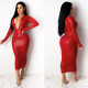 Sexy Solid Color V-Neck Long Sleeves Midi Skinny Dress K2064