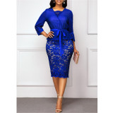 Womens lace stitching sexy V-neck slim bag hip professional pencil skirt tie HP0836