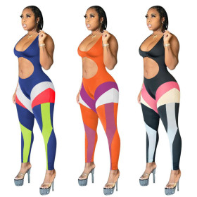 Womens positioning printed jumpsuit showing muscle sports jumpsuit trousers F8339