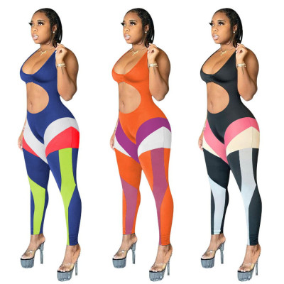 Womens positioning printed jumpsuit showing muscle sports jumpsuit trousers F8339