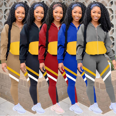 Womens casual stitching sweater sports suit KSN8059