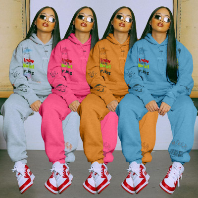 Casual Pattern Printed Long Sleeves Hooded Sweater With Trousers Two Piece Sets ALS224