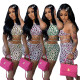 Leopard print two-piece halter neck strap short skirt suit LM8220