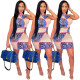 Stitching burnt flower hole dress short skirt summer RM8911