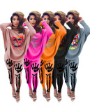 Fashion Pattern Printed High Collar Long Sleeves Split Loose Top With Trousers Two Piece Sets SSD108