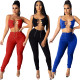 Nightclub style solid color fold hollow two-piece set Q1095